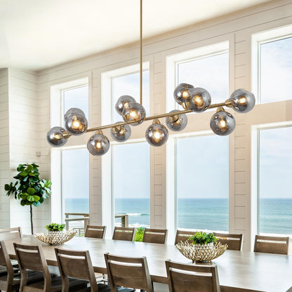 Lzawvm Linear Chandeliers Dining Room Gold Sputnik Chandelier 13-Lights Modern Glass Globe Chandelier 59 Inch 13 Lights Linear Dining Room Light Fixture