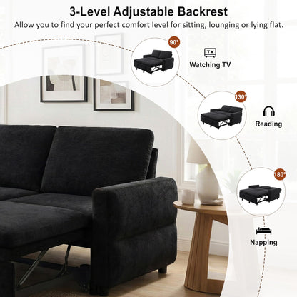 Eafurn 3 in 1 Convertible Sofa Bed Pull Out Sleeper Couch Bed - Modern Futon Loveseat Sleeper Sofa with Adjustable Reclining Backrest & USB Ports for Living Room, Chenille Fabric