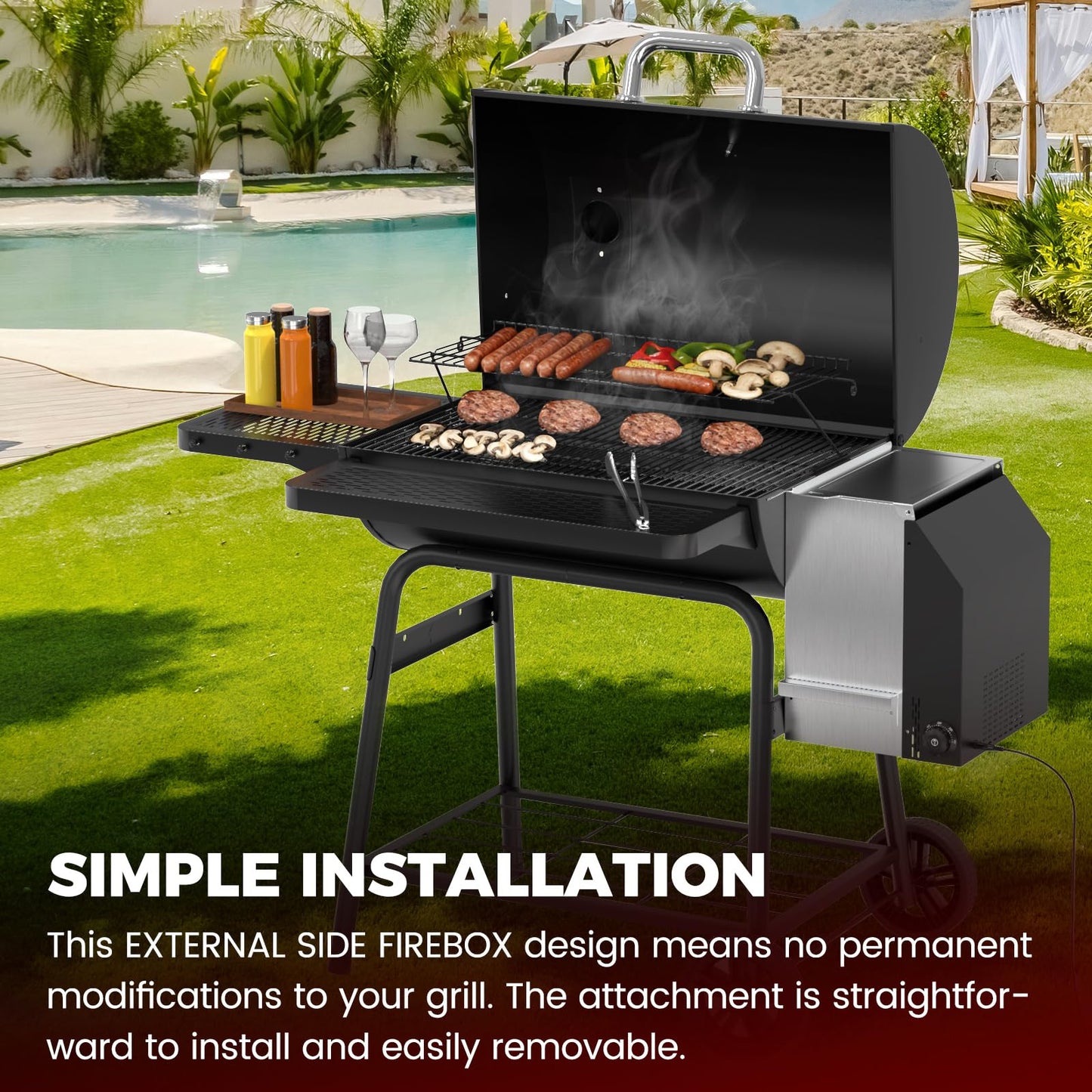 Gravity Smoker Side Firebox Retrofit kit for Char Griller Fire Box Charcoal Barrel Grill Part for Master Forge Chargriller Offset Wood Pellet Smoker Hopper Outdoor Camping Grilling Cooking Accessories