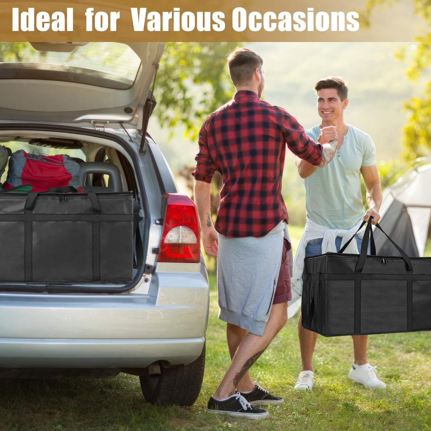 PEASUG Insulated Bags for Food Delivery, XXXL Pizza Delivery Bags, Large Capacity Cooler Bag Keep Food Warm for Grocery Shopping and Catering, Foldable, Heavy-Duty (Black)