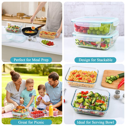 GEHE 9.8 Cup / 78 Oz Large Glass Food Storage Containers with Lids, 2 Pack Glass Meal Prep Containers Set with Airtight Locking Lids - Storing Food, Baking, Leakproof, Freezer, Microwave & Oven Safe