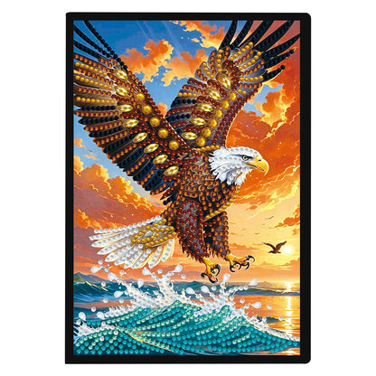 JISHSHAY Eagle Diamond Painting Notebook Journal Eagle Diamond Art Note Book Animal Gem Art Sketchbook Mosaic Kits for Adults Diary Gem Painting Leather Journal with Special Shaped Drills 5.7×8.26in