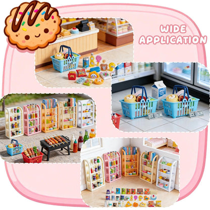 164pcs Miniature Supermarket Shelves Furniture Model 4 Layers Shelf Display Rack Doll House Accessory Storage Bookshelf Accessories Mini Locker Decor Food Drink Bottle Toy Cosplay Game Party