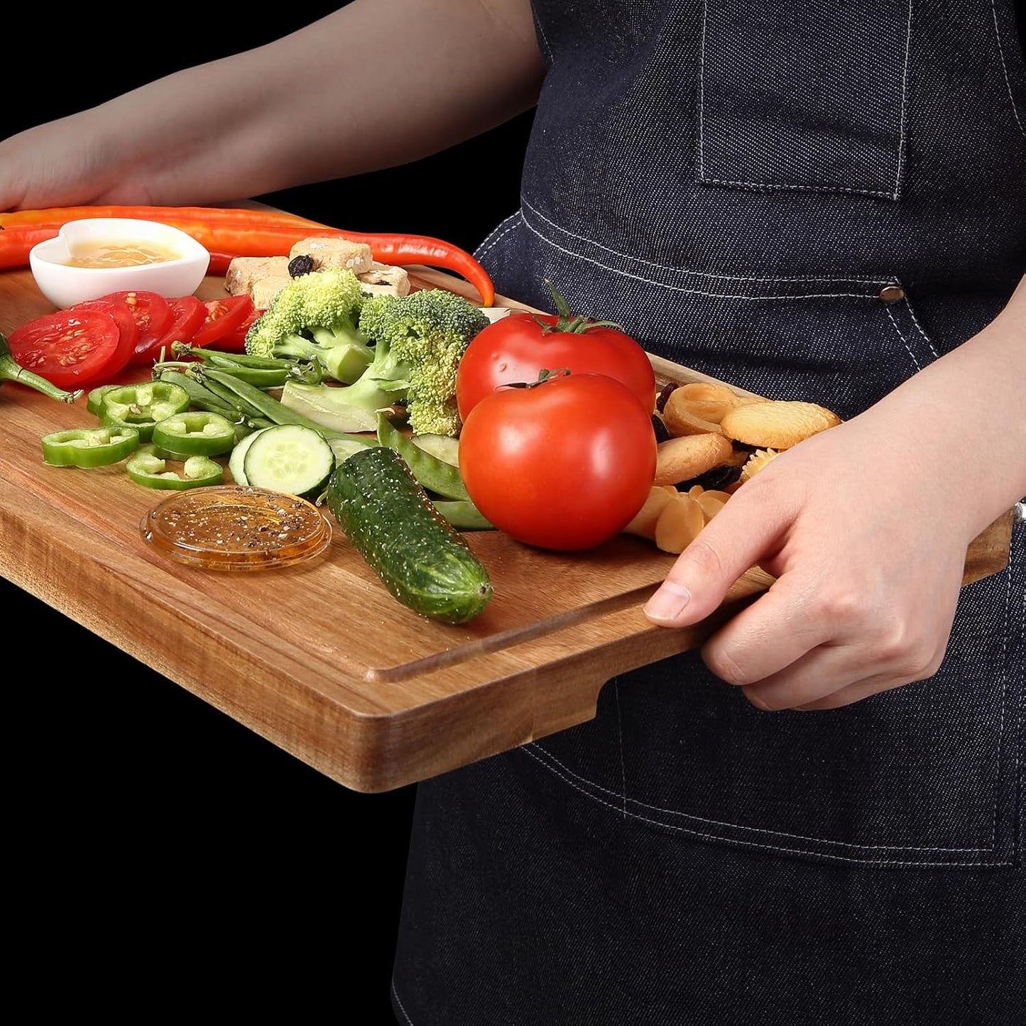 18x12 1 GarveeHome Large Acacia Wood Cutting Board, in Thick Butcher Block Cutting Board with Deep Juice Groove