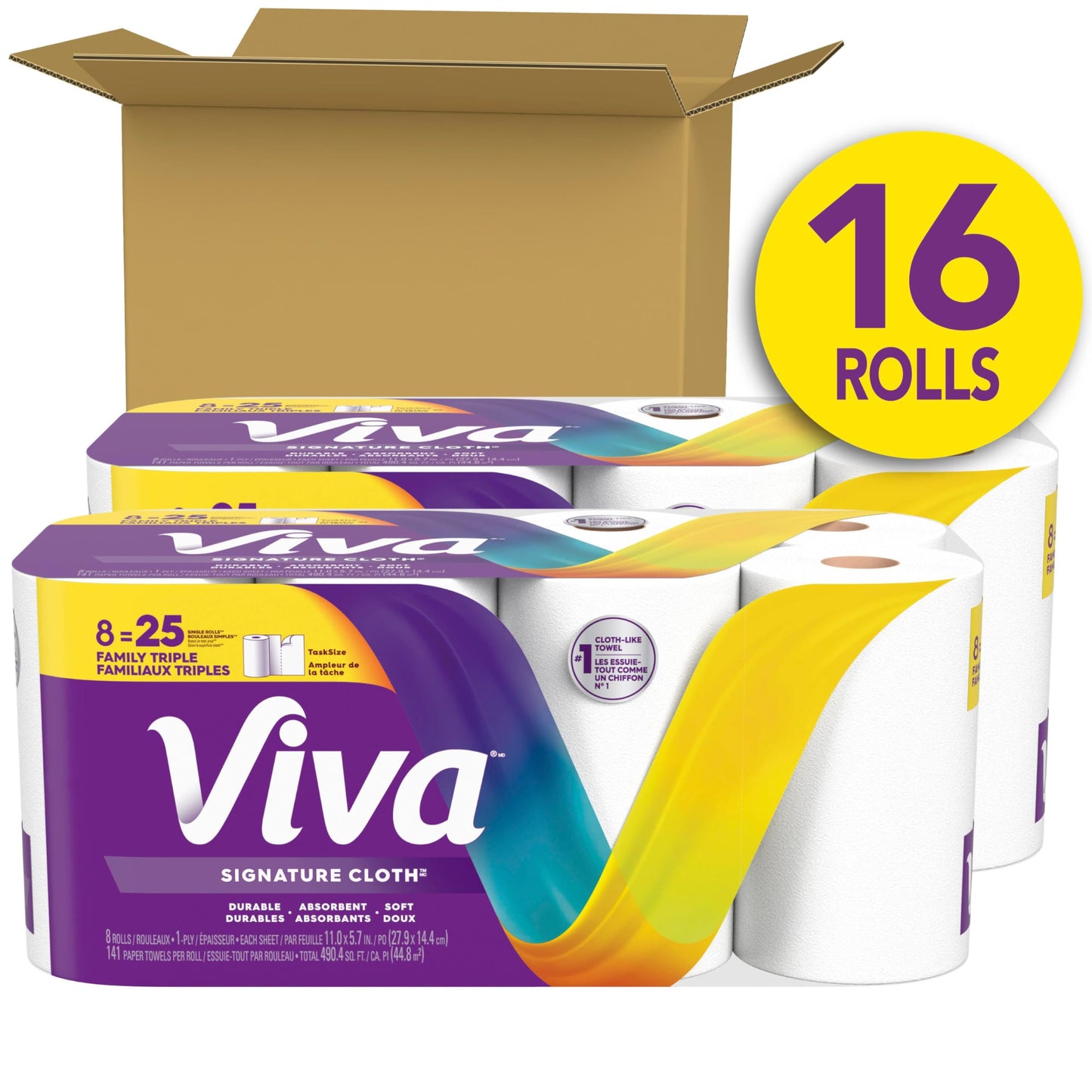 Viva Signature Cloth Paper Towels, Task Size, 16 Family Triple Rolls, 141 Sheets per Roll (Packaging May Vary)