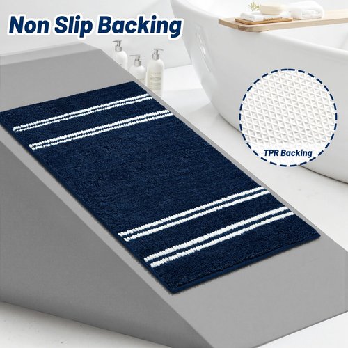 Bathroom Rugs Non Slip Washable 24x17, Ultra Soft Super Absorbent Bath Rugs for Bathroom Floor, Shaggy Chenille Bath Rug, Microfiber Plush Quick Dry Bath Mat for Bathtub, Sink and Shower, Navy