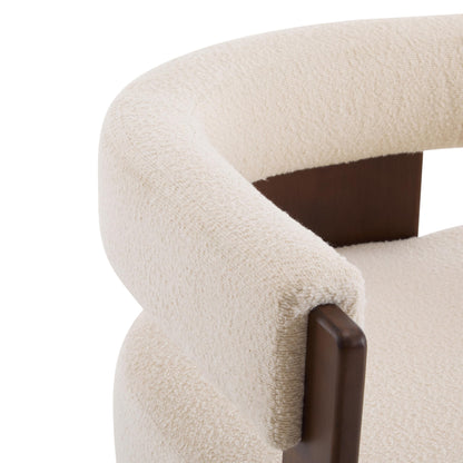 Merax Modern Boucle Accent Armchair, Upholstered Barrel Chair with Walnut Finish Wooden Legs, Comfy Reading Lounge Chair for Living Room Bedroom Office, Beige