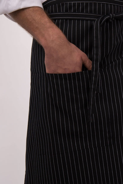 Chef Works Unisex Bistro Chef Apron, Black/White Pinstripe, One Size
