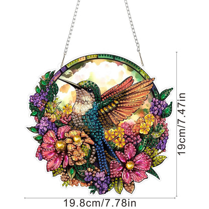 SENQAO Hummingbird Diamond Art Hanging Kits for Adults Kids, Acrylic Diamonds Painting Pendant Board Kit Flower, Diamond Art Painting Window Pendants Home Garden Wall Hanging Kits Hanging Ornament