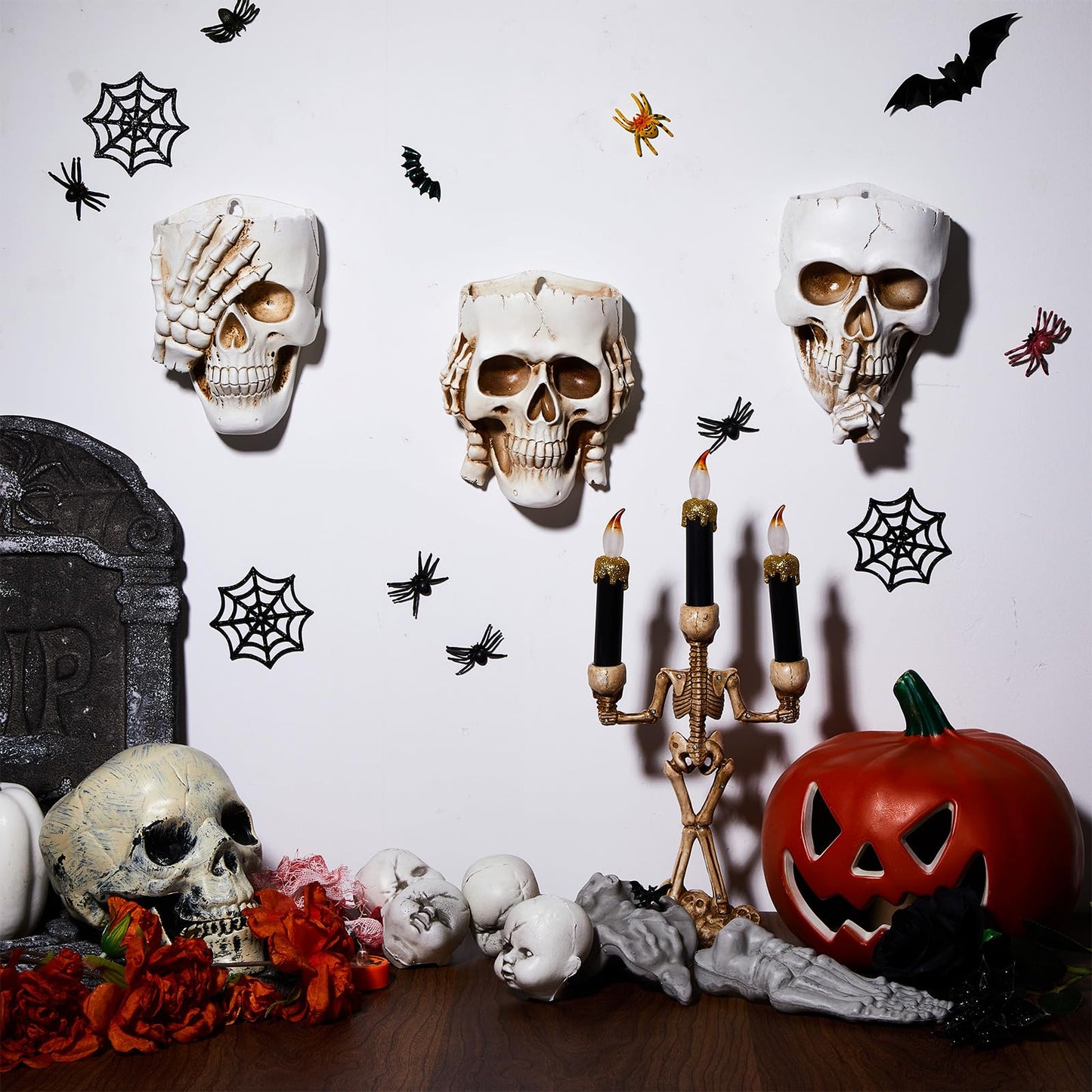 RimCereal 3 Pcs Skull Planter Skeleton Wall Hanging Planter Pot Gothic Spooky Head Face Flower Pot Garden Decor for Festival Party Indoor Outdoor Plants Home Garden Office Decorations(White)