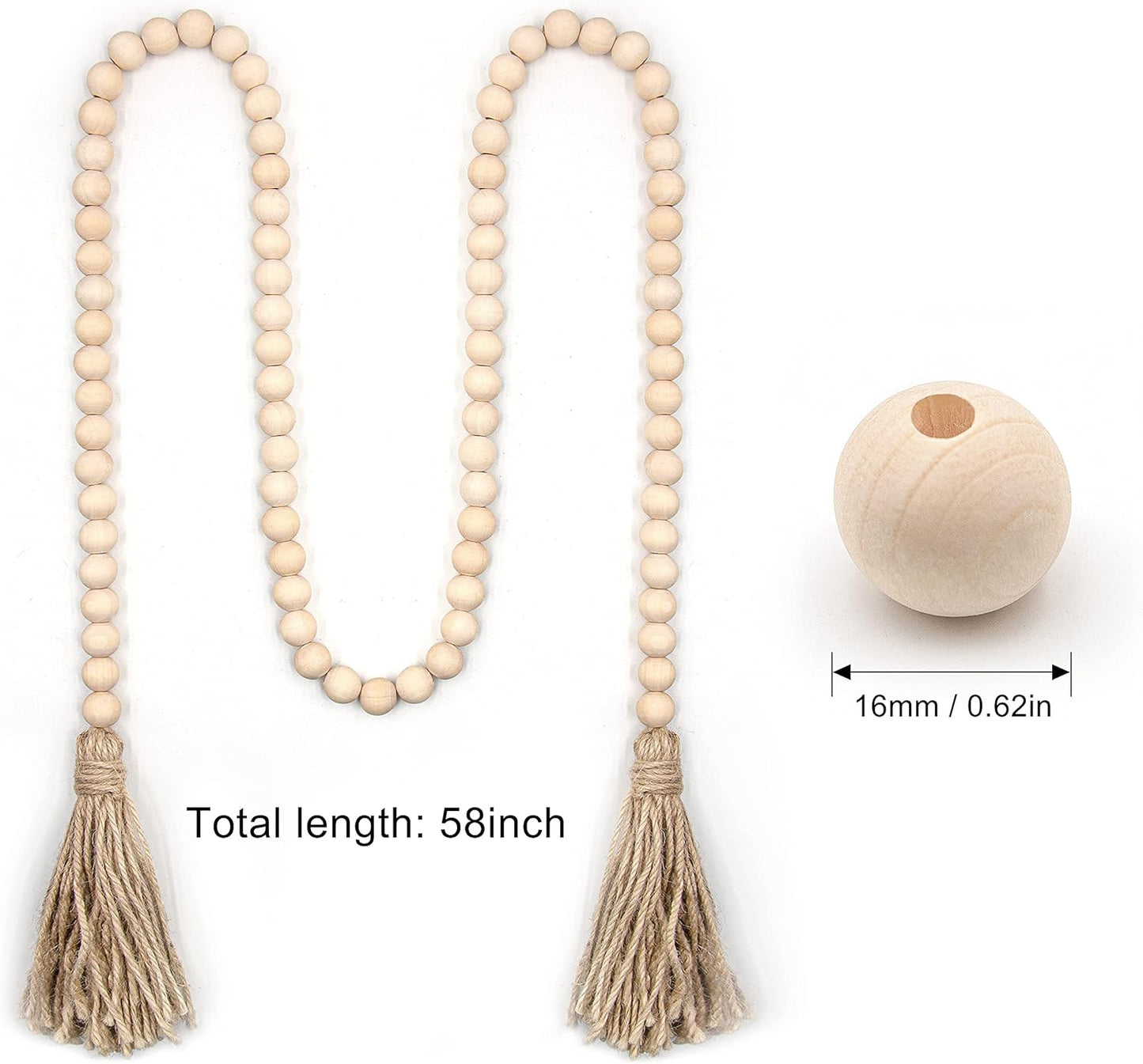 LSKYTOP 58 Inches Wood Bead Garland with Tassel, Rustic Prayer Beads for Farmhouse Tiered Tray Decor - 2 Pack