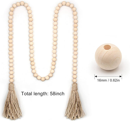 LSKYTOP 58 Inches Wood Bead Garland with Tassel, Rustic Prayer Beads for Farmhouse Tiered Tray Decor - 2 Pack