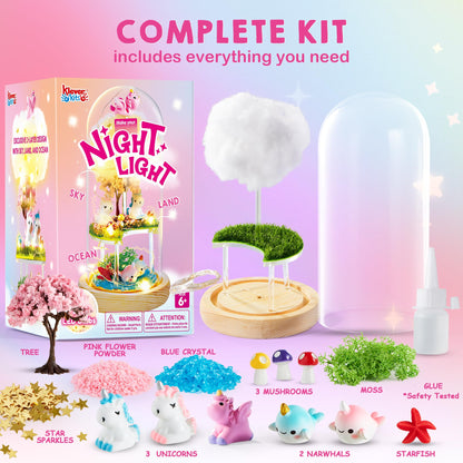 Make Your Own Unicorn Night Light - Birthday Crafts Gifts for Girls Kids, Unicorns Terrarium Kit for Kids, 3-in-1 Unicorn Toys Presents, Arts and Crafts for Girl Aged 6 7 8-12