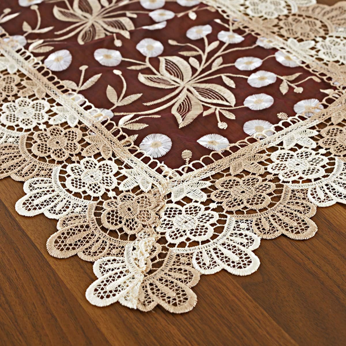Lace Floral Embroidery Table Runner - Polyester Rectangle Transparent Dresser Scarf for Home Dining Room, 16 x 78