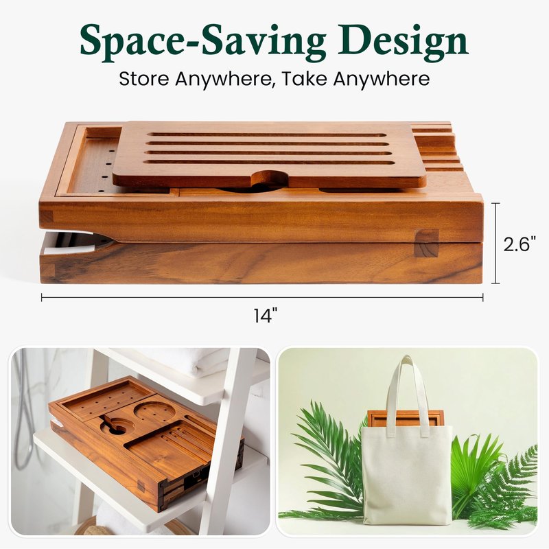 Realgulf Teak Bathtub Tray, Bath Caddy with Wine Glass Holder, Phone Dock & Book Stand | Hands-Free Reading & Ultimate Spa Relaxation Experience-Natural