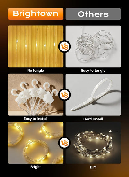 180 70 Inch 8 Brightown LED Shower Curtain Lights, Warm White Fairy Lights Battery Operated String Lights, Modes