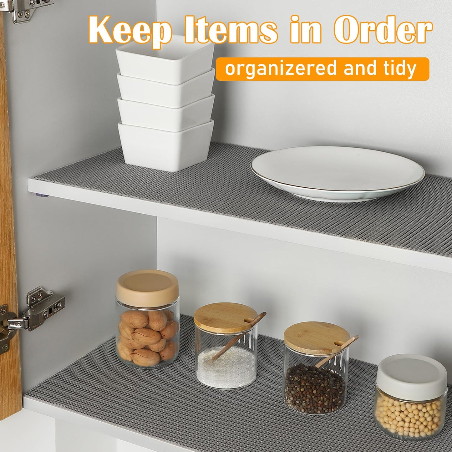 Songrey Non-Adhesive Drawer and Shelf Liner, 12IN x 20FT Non Slip Cabinet Liners, Protect Kitchen Cupboard, Bathroom Drawers, Breathable, Thick Strong Grip mat (Dark Gray)