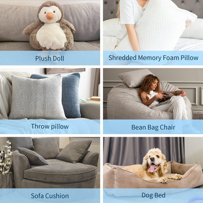 Jecqbor Bean Bag Filler, 40 lbs Shredded Memory Foam Filling, Soft Pillow Stuffing Bean Bag Refill Foam for Couch, Cushion, Stuffed Animals, Dog Bed, Arts Crafts