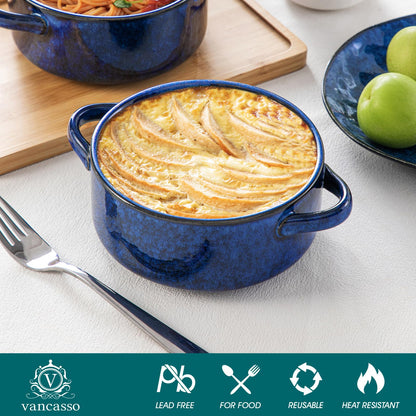vancasso Starry Soup Bowls with Handles, 30 Oz French Onion Soup Bowls, Oven safe soup bowls for Cereal, Pasta, Chilli, Stew, Large Soup Crocks Set of 4, Blue