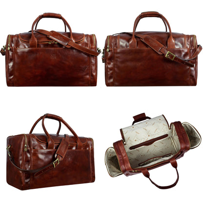 Time Resistance Leather Duffel Bag - Large Weekend Gym Travel Bag (Brown)