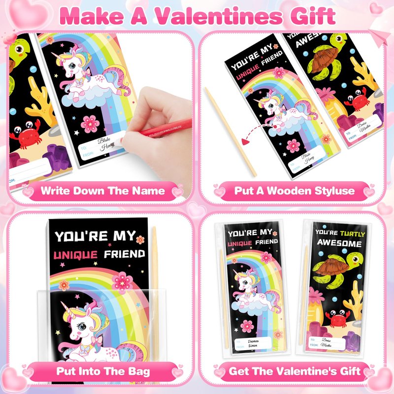 SpringFlower Valentines Day Cards Gift Classroom Exchange,24 Pack Scratch Art Books,Valentines Gift Classroom Exchange Prizes Party Favors Supply, Valentines Scratch Art Toys For Kids