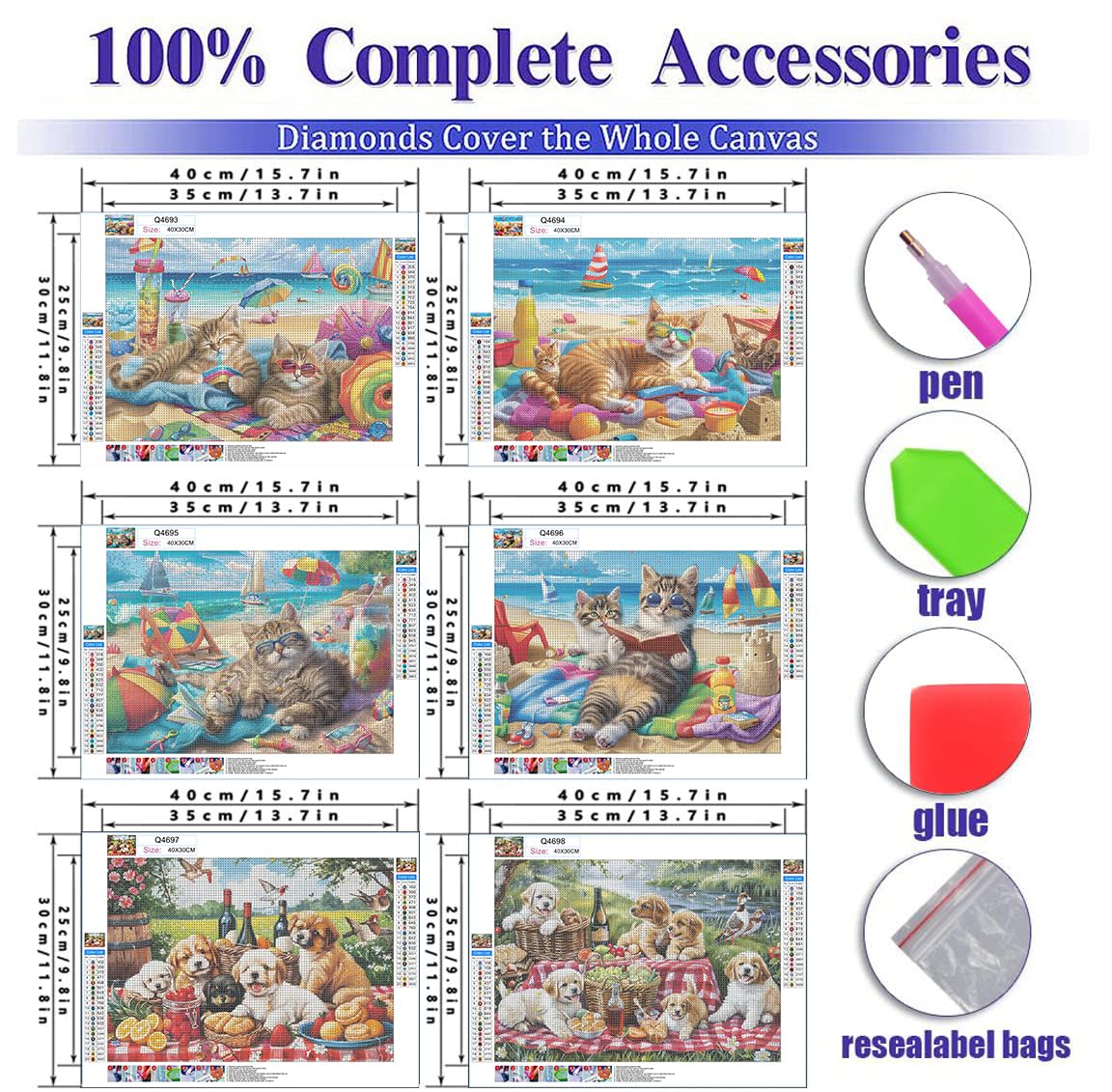 DOTSOPS Diamond Painting Kits Art Adults Painting Kit Crafts DIY 5D Diamond Art Packs Kits Full for Adults Beginner Home Wall Decoration Gift 11.8x15.7 Inches (6 Pack Cat Dog)