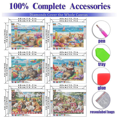 DOTSOPS Diamond Painting Kits Art Adults Painting Kit Crafts DIY 5D Diamond Art Packs Kits Full for Adults Beginner Home Wall Decoration Gift 11.8x15.7 Inches (6 Pack Cat Dog)