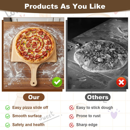 Afcabakila 2 Pcs Bamboo Pizza Paddle, 12 Inch Wooden Pizza Peel with Non-slip Handle for Oven Baking, Serving Board for Baking Homemade, Wood Cutting Board for Cheese Bread Fruit Vegetables