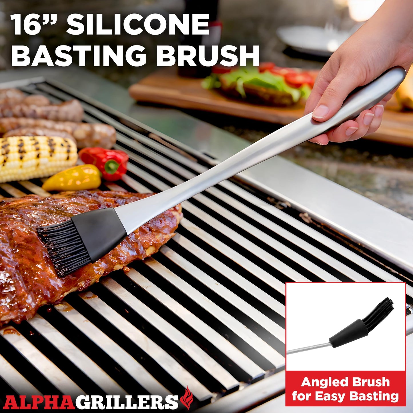 Alpha Grillers Grilling Accessories - Grilling Gifts for Men - BBQ Accessories Grill Tools Set with Spatula, Fork, Brush & Tongs - Outdoor Barbecue Utensils Gifts for Men Dad Him Boyfriend