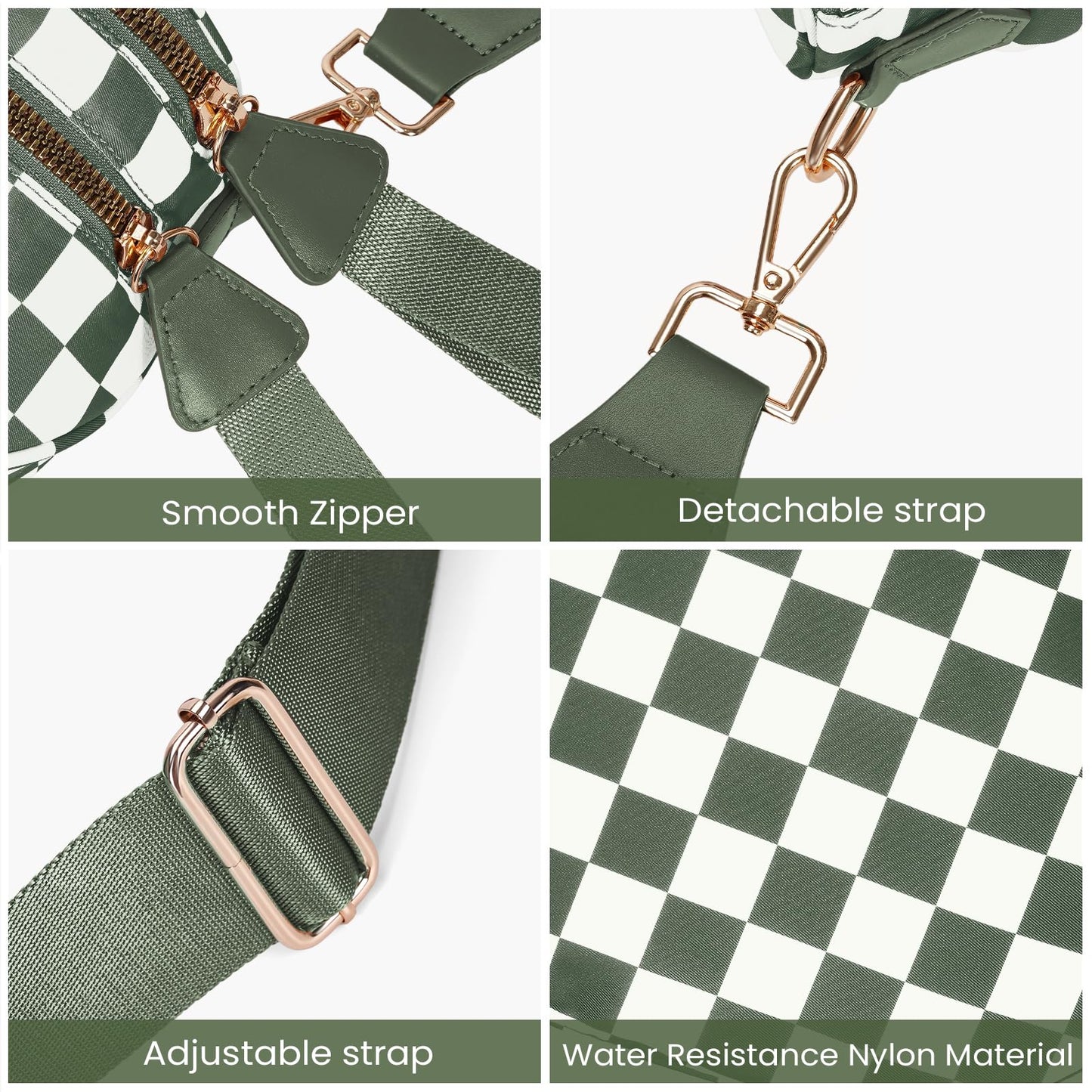 Checkered Crossbody Bum Bags for Women Nylon Checkered Purse Checkerboard Fanny Pack