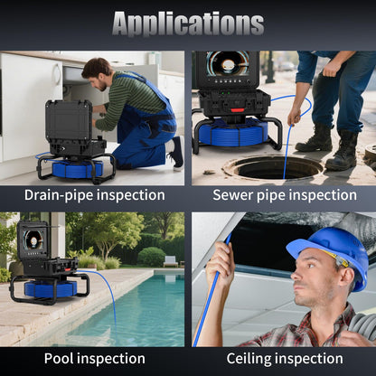 JINXINEBAY 10 Inch IPS Sewer Inspection Camera with 512Hz Locator, 1080P AHD, 50M Cable, DVR, Auto Self-Leveling, 5X Zoom, TF Card, LED Lights for Pipe/Wall/Drain (100FT/512hz Locator)