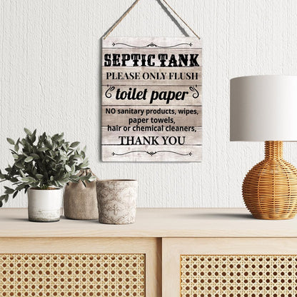 Farmhouse Bathroom Signs Wall Decor Rustic Septic Tank Please Only Flush Toilet Paper Thank You Wooden Hanging Sign for