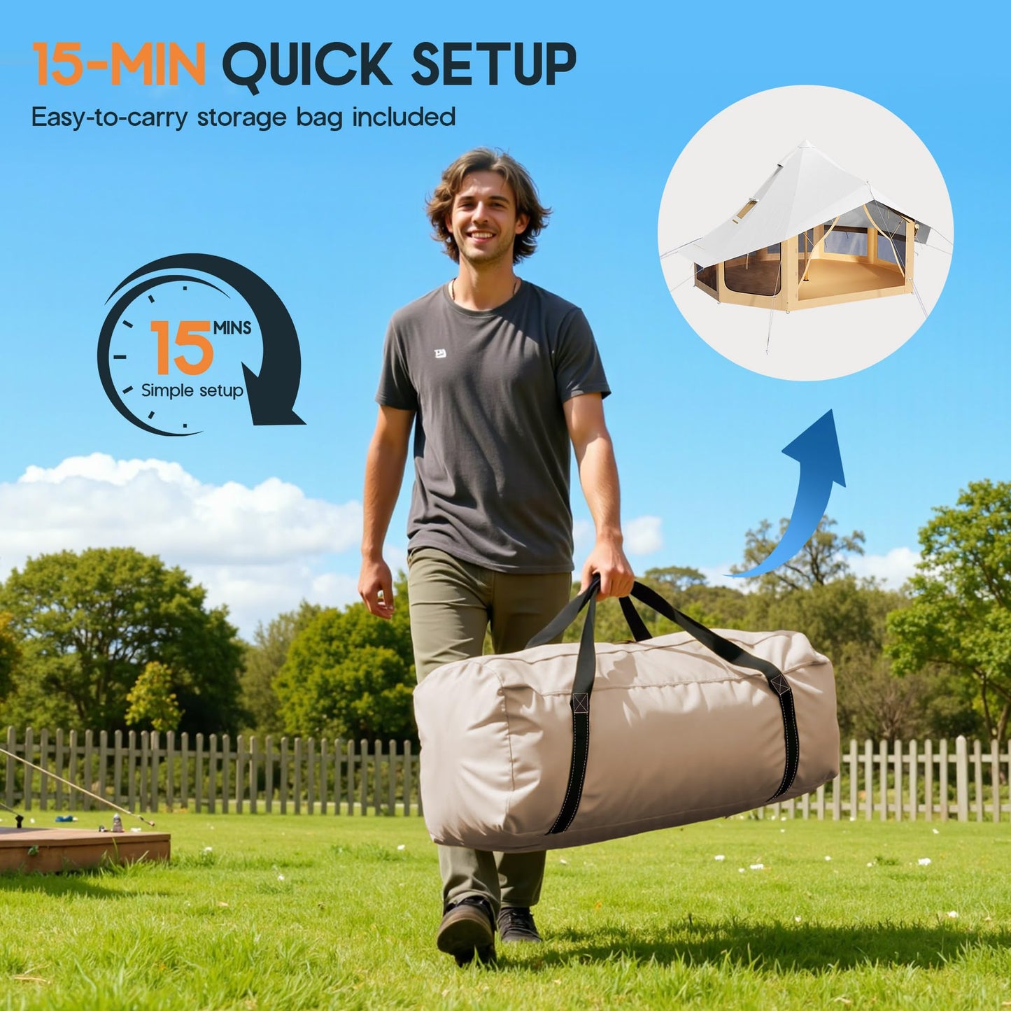 SPECRAFT Canvas Bell Tent for Camping, Waterproof Glamping Yurt Tent with Canopy & Stove Jack, Breathable Mesh 4-Season Family Shelter for Outdoor Camping, Parties, 8–10 Person