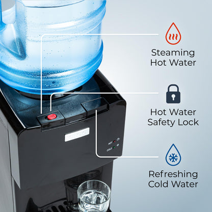 Igloo Top Loading Water Cooler with Removable Drip Tray & Energy-Saving Features- Water Tower with Hot, Cold Temperature Settings- Water Dispenser Fits 3 & 5-Gallon Jugs with Child Safety Lock- Black