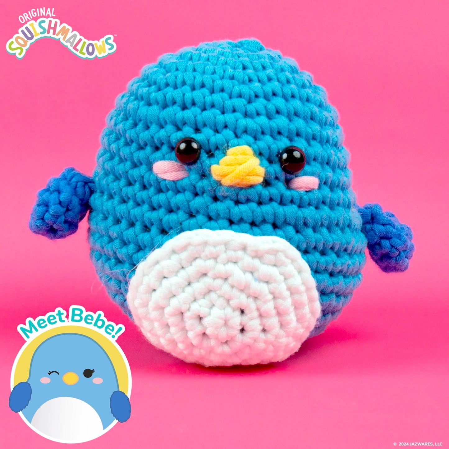 Original Squishmallows Bebe the Bluebird Crochet Kit, Includes Yarn, Crochet Hook, Starter Hooks, Step-By-Step Tutorials, Exclusive Crochet Kit For Beginners, DIY Craft, Crochet Kits, Great Teen Gifts