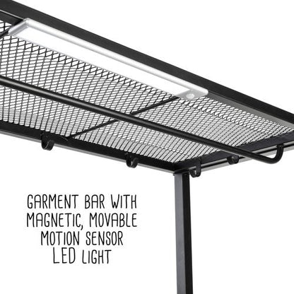Honey-Can-Do Garage Entryway Storage Unit With Light, Hooks and Clothes-Hanging Bar, Black SHF-09842 Black