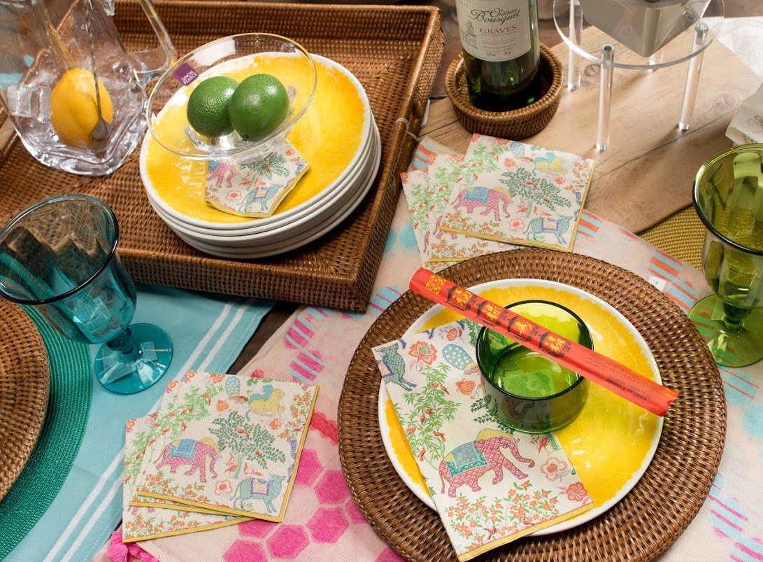 Entertaining with Caspari Le Jardin De Mysore Cocktail Napkins, Box of 40