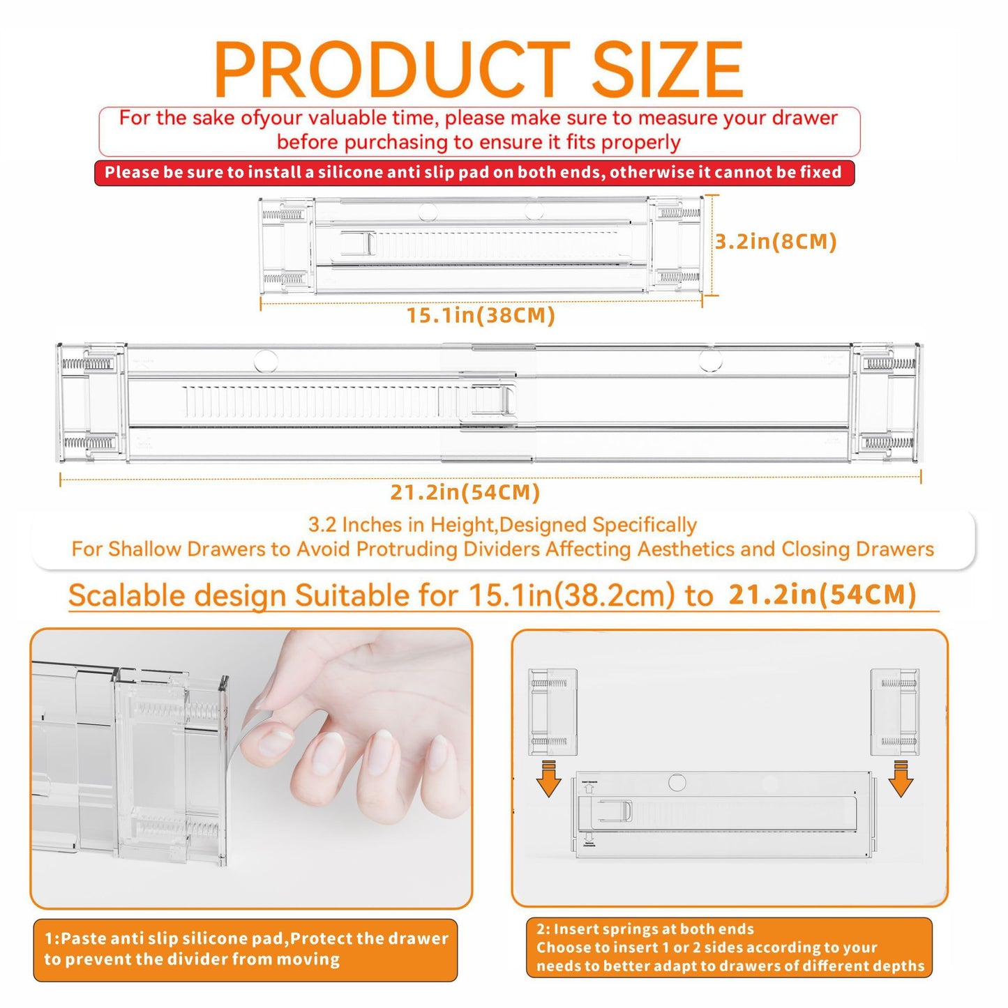 Yieach 8 Pack Clear Expandable Deep Drawer Separators From 15 to 21'' - 3.2 Inch Tall Acrylic Drawer Dividers for Clothes,Dresser Drawer Dividers for Dresser,Baby Nursery,Clothing,Sock or Underwear
