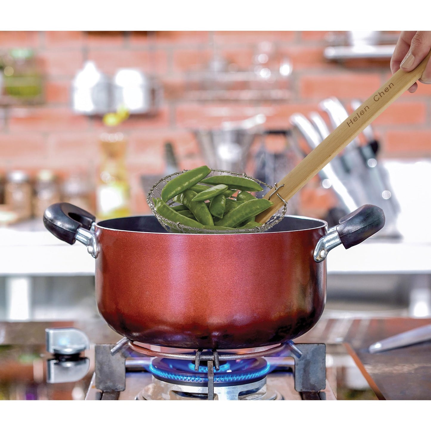 Helen's Asian Kitchen Spider Strainer, 5-Inch Stainless Steel Mesh Basket With Bamboo Handle, For Noodles, Dumplings, Wontons, Deep Frying, And Draining Tasks
