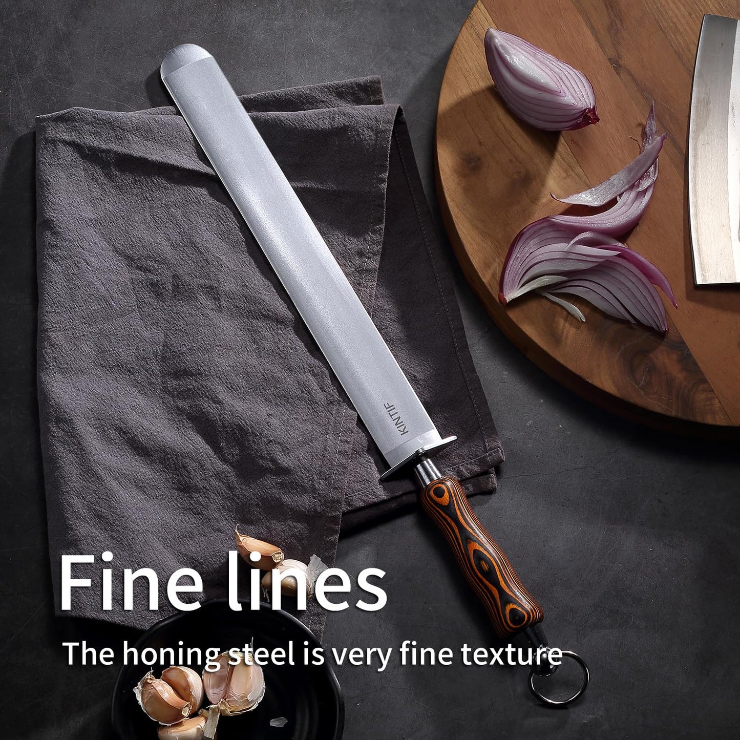 KINTIF Honing Steel 12 inch Flat Honing Rod Heavy-Duty Sharpening Steel, Fine Cut, High hardness, Ideal For Butcher Knives and Chef Knives, Knife Sharpeners