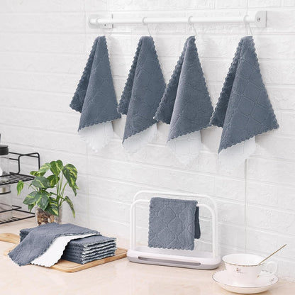 12 Pack (10" 10", Mordimy Kitchen Cloths Dish Towels x Dark Grey & White), Super Soft and Absorbent Dish Cloths, Coral
