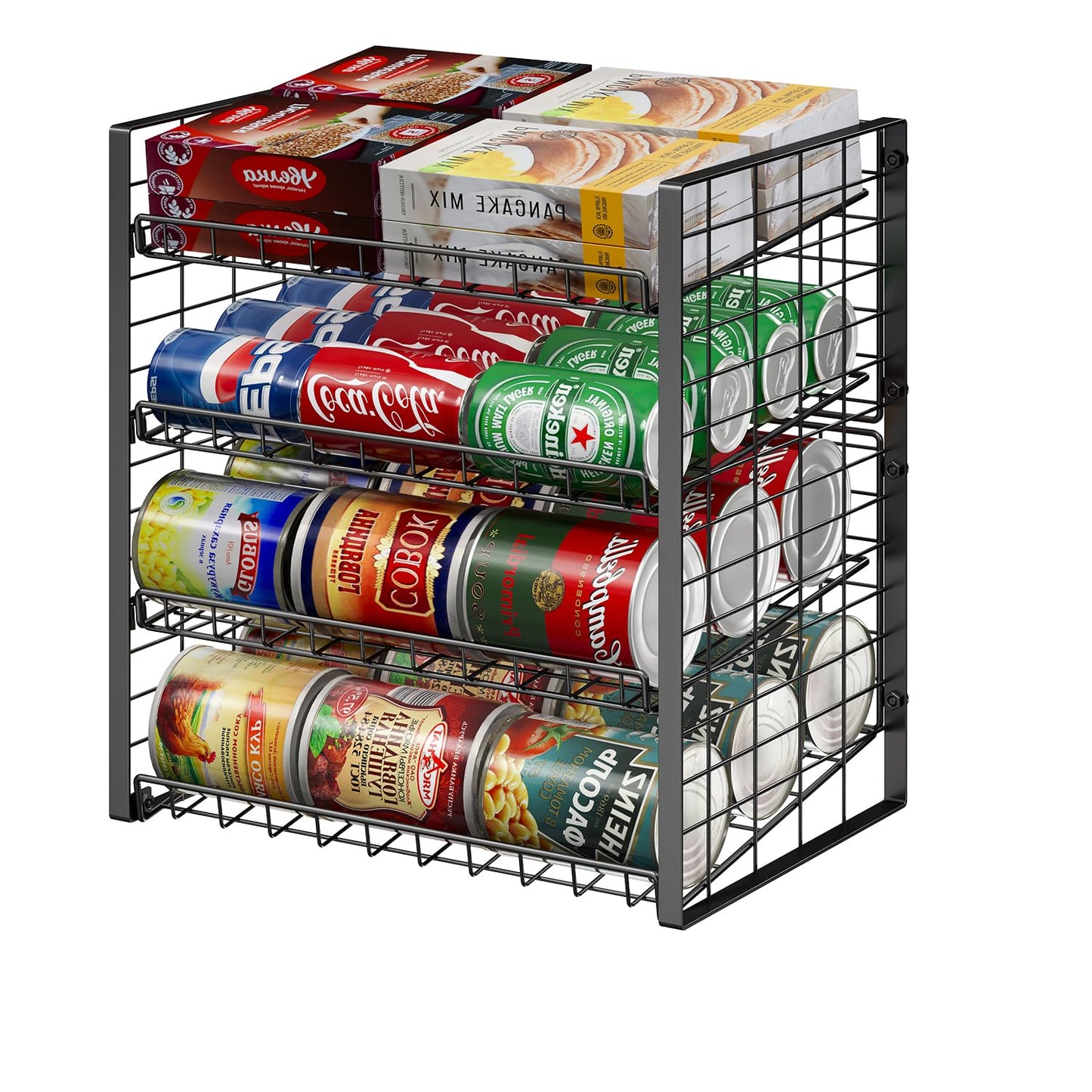 JKsmart 2-Tier Stackable Can Rack Organizer for Pantry, Adjustable Can Dispenser Holds Up to 62 Cans, Can Storage Holder for Various Ounces of Canned Food Soda Drinks, Black, 2 Pack (Petent Pending)