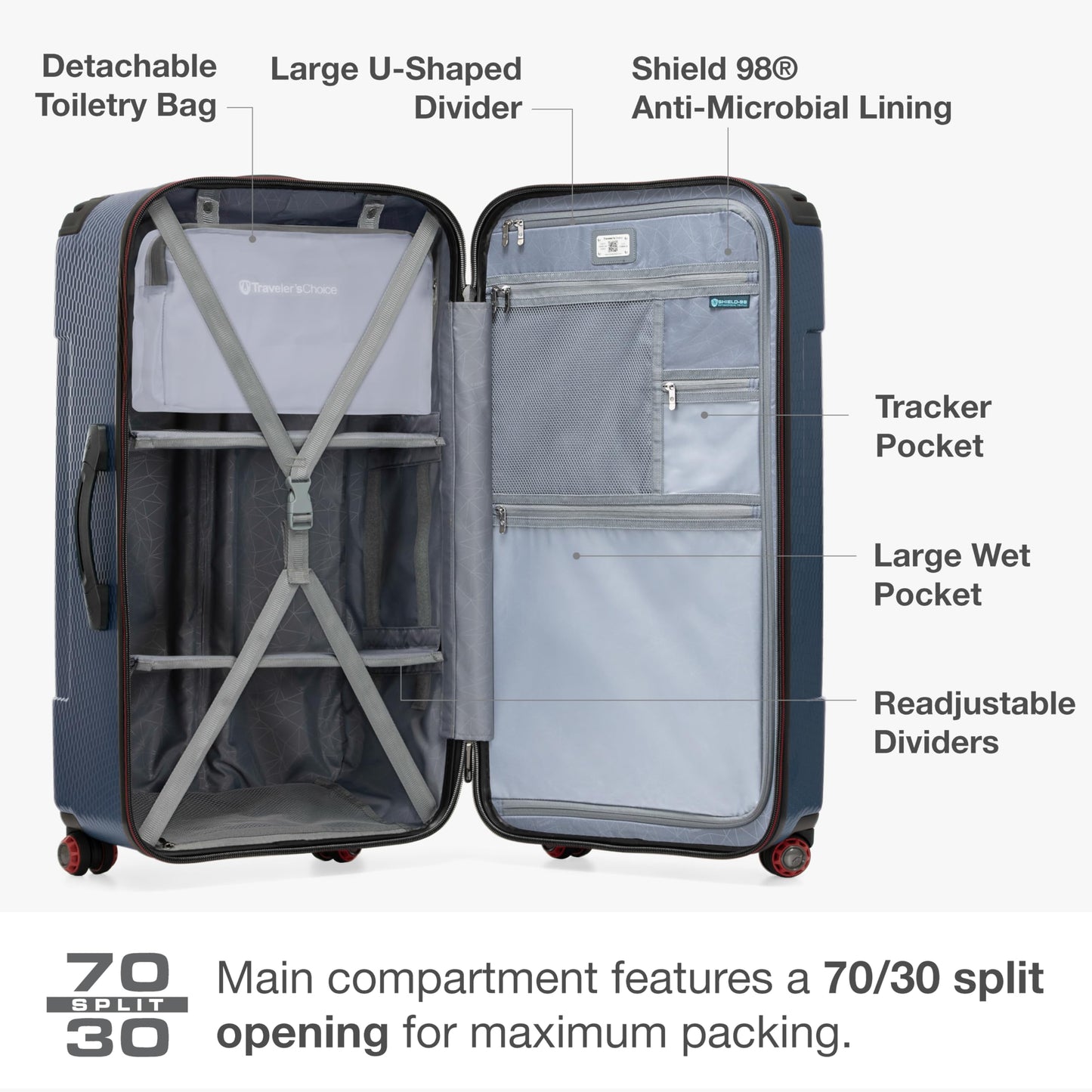 Traveler's Choice Maxporter II Polycarbonate Hardside Trunk with Spinner Wheels, Navy, 31-Inch Large Trunk