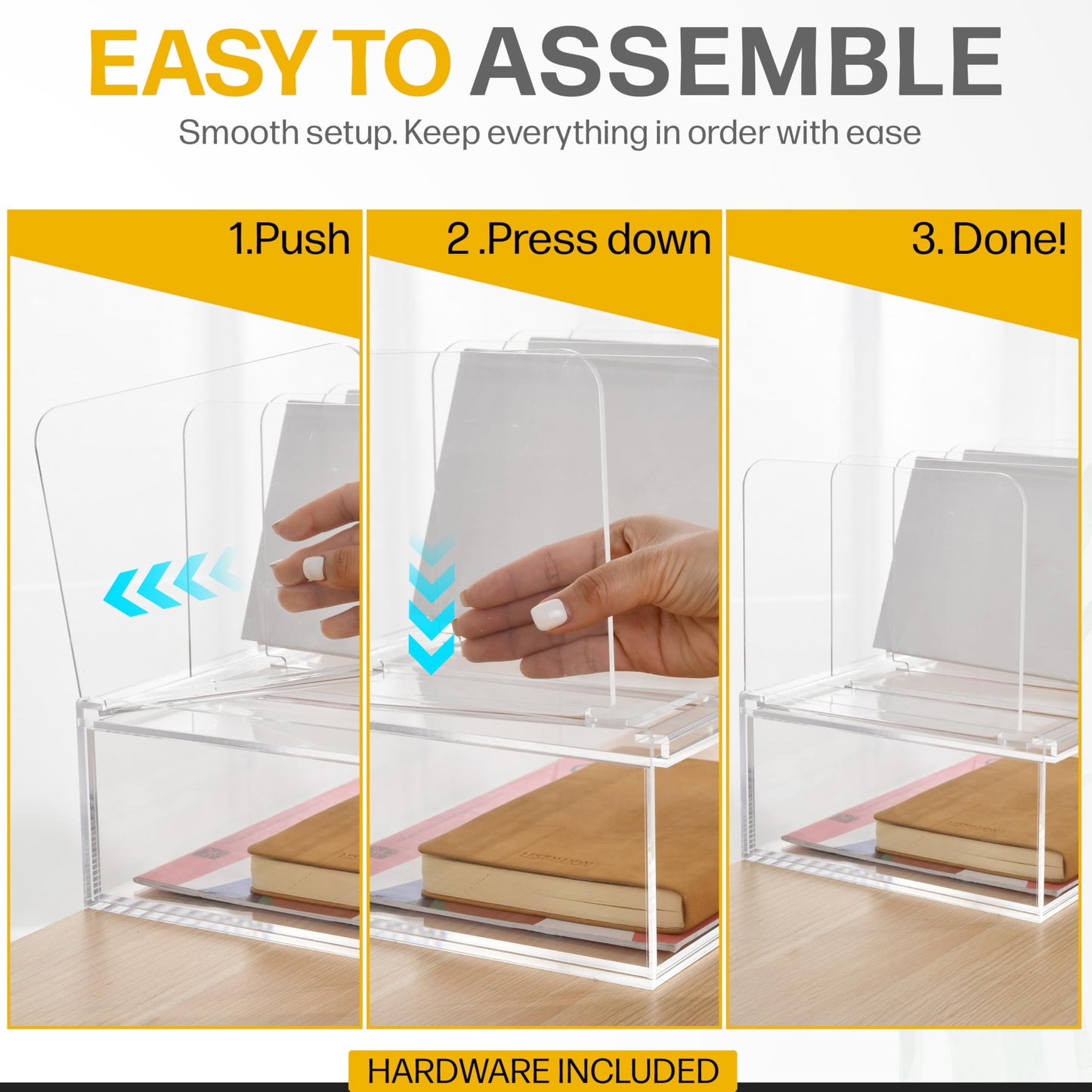 Acrylic Desk Organizer with Drawer and Cable Holders, Clear Acrylic Desktop Organizer with 4 Vertical Compartments, Sturdy Office & Home Desk Storage – ORDIXA