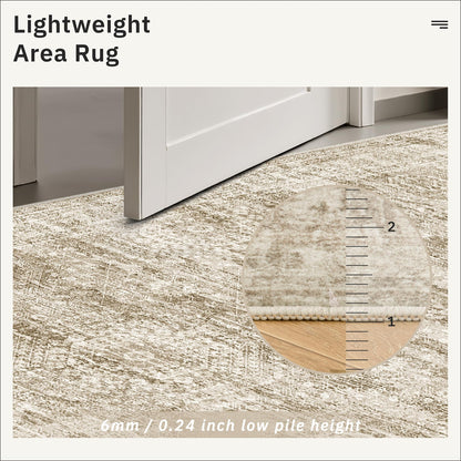 Soalmost 12x15 Washable Area Rug Brown Neutral Abstract Living Room Large Carpet Non Slip Bedroom Indoor Office Dining Room Low Pile Thin Rug