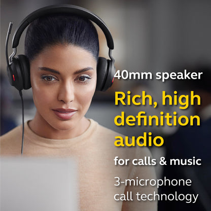 Jabra Evolve2 40 UC Wired Headphones, USB-A, Stereo, Black – Telework Headset for Calls and Music, Enhanced All-Day Comfort, Passive Noise Cancelling Headphones, UC-Optimized with USB-A Connection