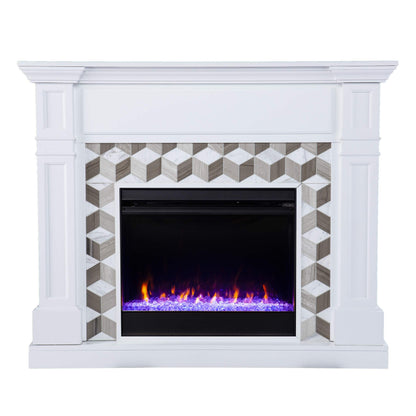 SEI Furniture Darvingmore Color Changing Fireplace w/Marble Surround, White/Brown