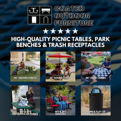 COATEDOUTDOORFURNITURE Heavy-Duty Portable Outdoor Picnic Table, Thermoplastic Coated Expanded Metal Commercial-Grade Patio Furniture Made in America (6ft Rectangular, Black)