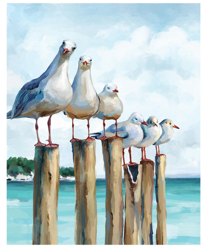 SUMGAR Paint by Numbers Kit for Adults Beginner, Ocean Beach Seagull Blue Sea Canvas Painting, Easy DIY Acrylic Paint by Number Coastal Nautical Wall Art Craft Kit Gift, 16x20 Inch (Without Frame)