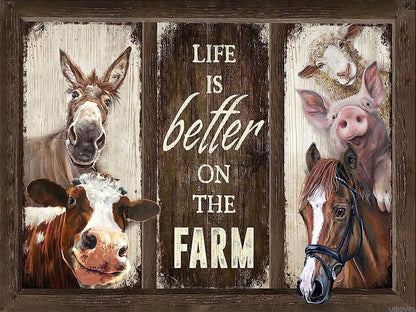 UIBDVKS Farm Animals Diamond Painting Country Funny Farmhouse Cow Pig Donkey Horse Sheep Kit for Adults Diamond Painting by Number Kits Gem Art Wall Home Decor 12x16 Inch